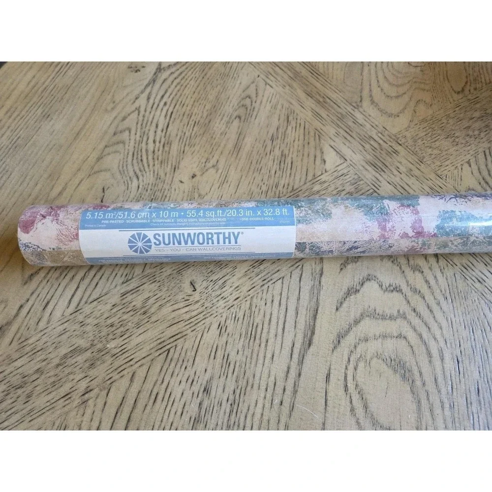 Sunworthy Wallpaper Wallcovering New NOS 1980s 3152907 Leaves Maroon Green Blue